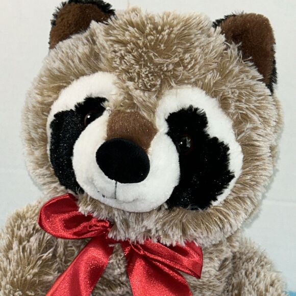 Walmart Lge Racoon Plush Hanging Stuffed Animal Brown Flexible Hugging RedRibbon - Picture 12 of 12